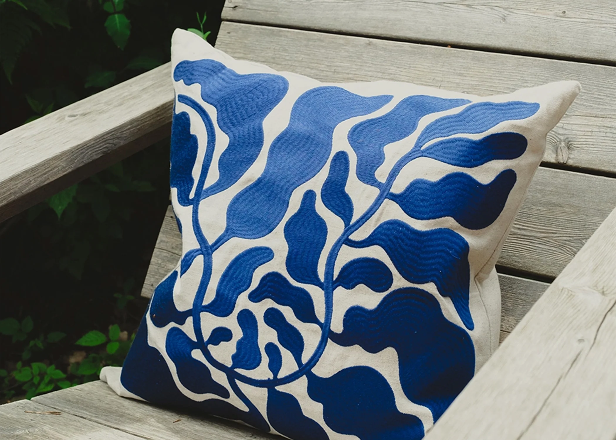 Leaves Blue Cushion Cover - Image 2