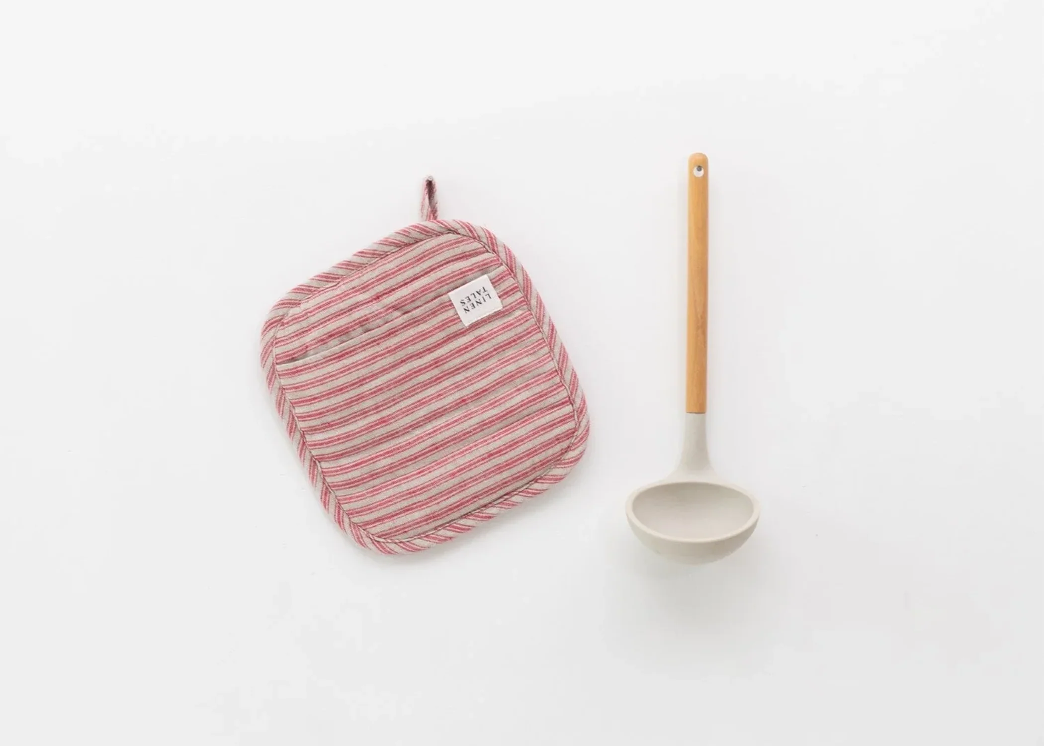 Linen Pot Holder Red Natural Stripes - Image 2