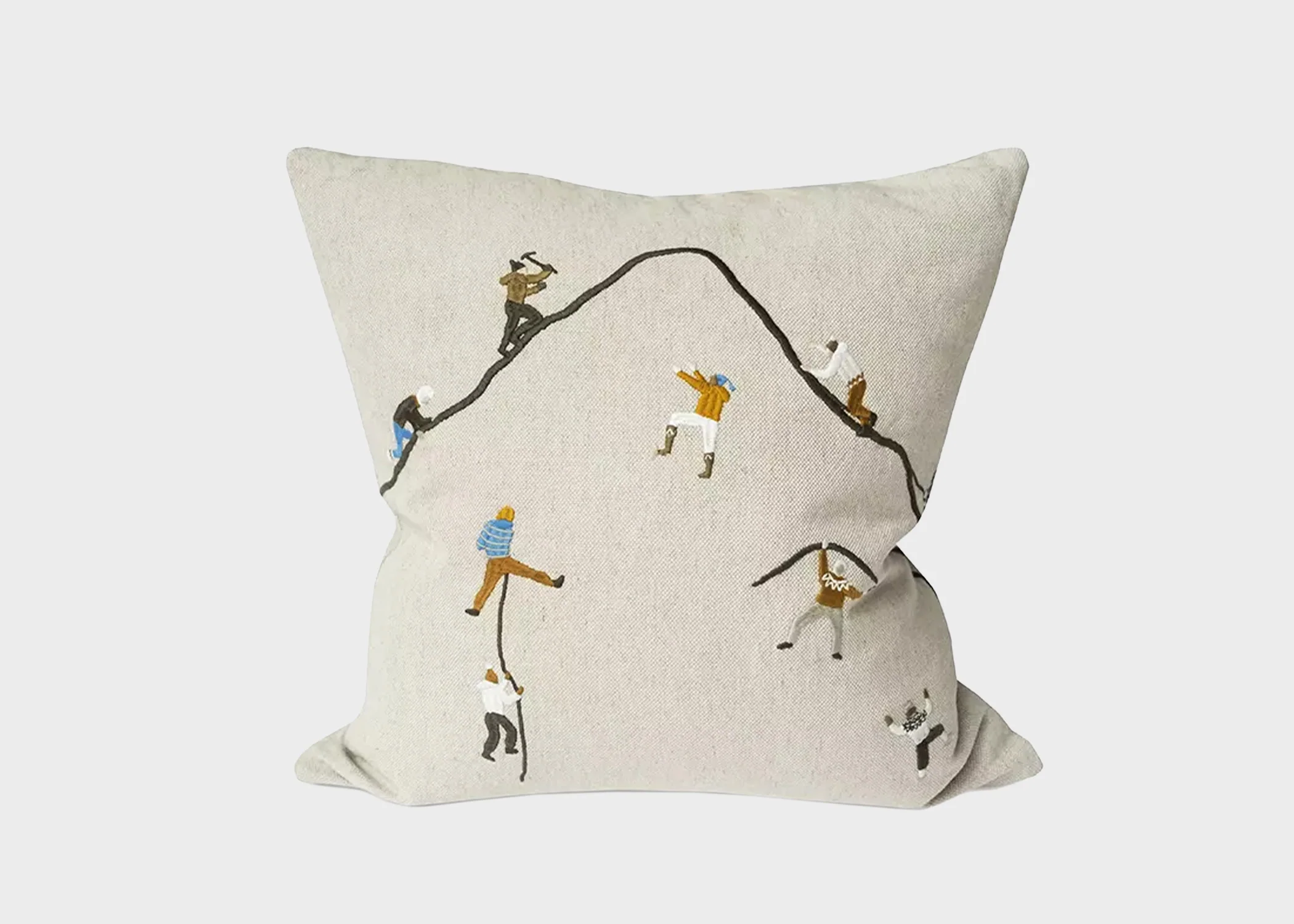Mountain Climbers Embroidered Cushion Cover
