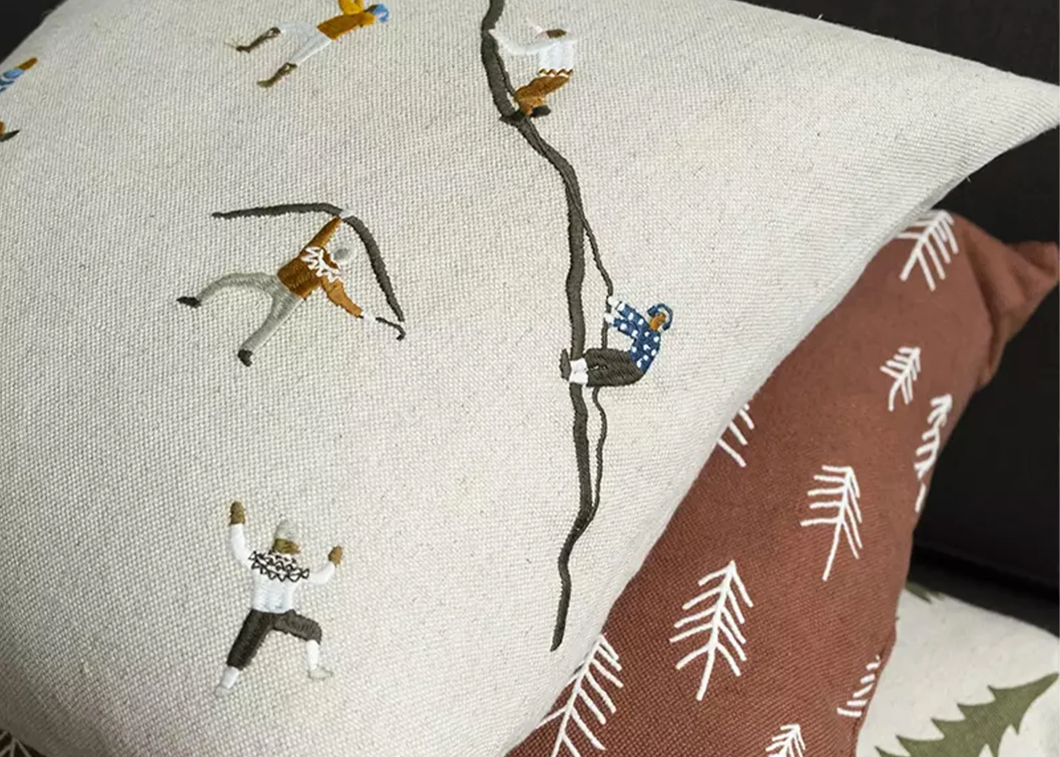 Mountain Climbers Embroidered Cushion Cover - Image 2