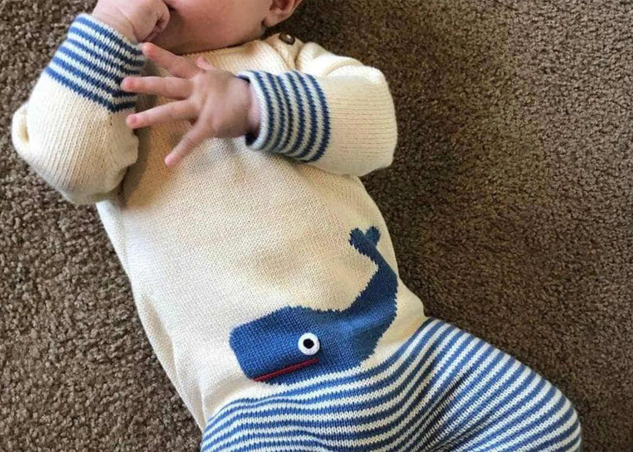 Organic Knit Baby Romper - Whale - Image 2