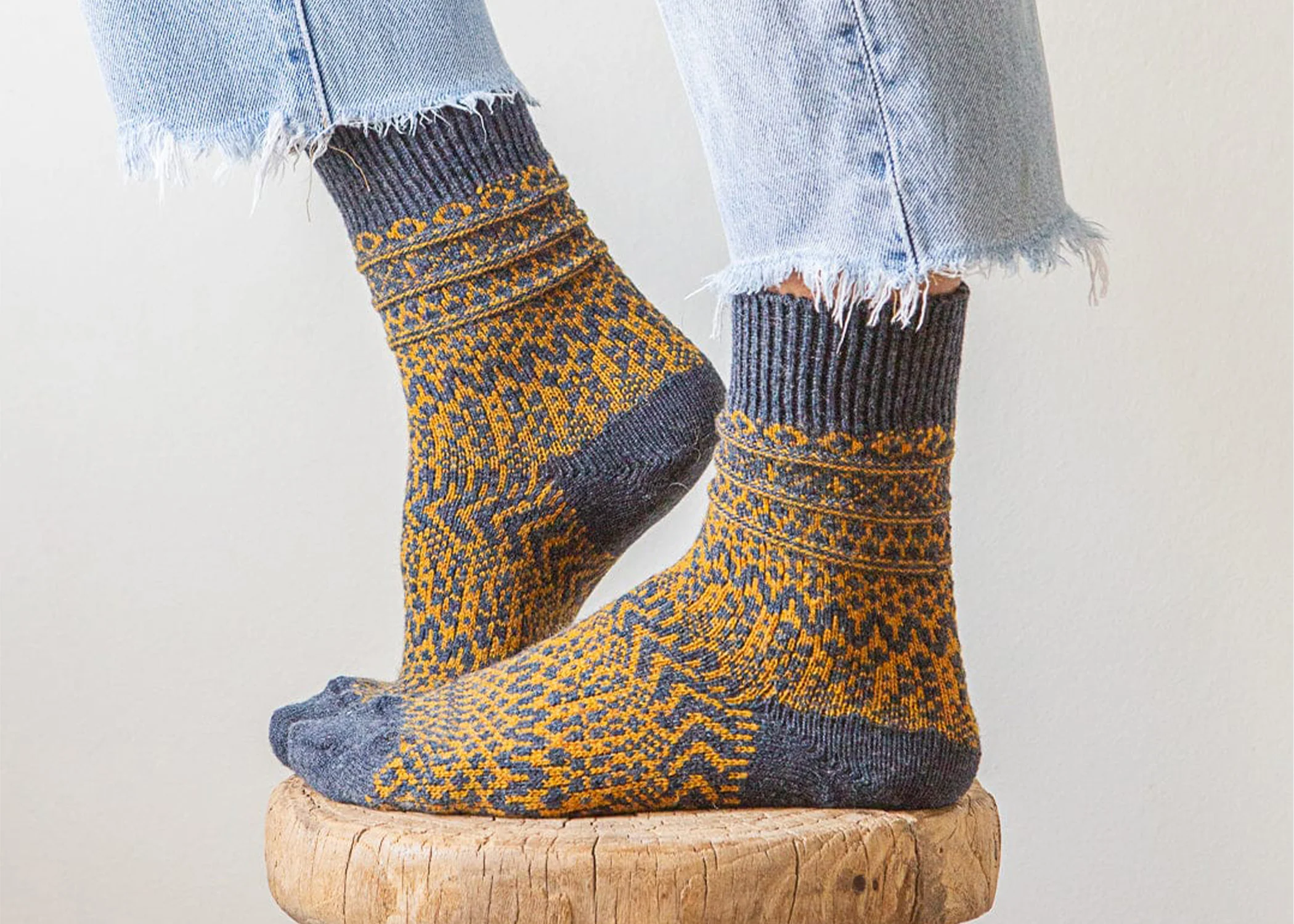 Wool Jacquard Socks - Navy - Image 2