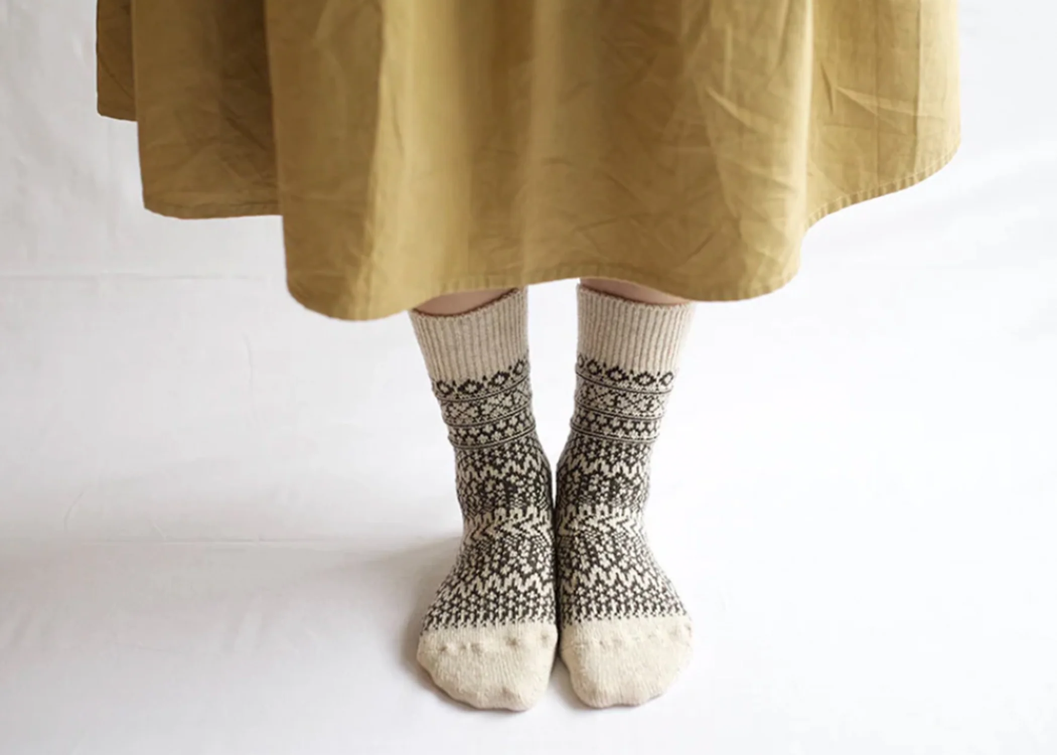 Wool Jacquard Socks - Oatmeal - Image 2